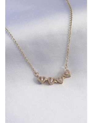 Senka Mey Ithalat® 316L Çelik Gold Renk Açılır Zirkon Taşlı Yonca Model Kadın Kolye