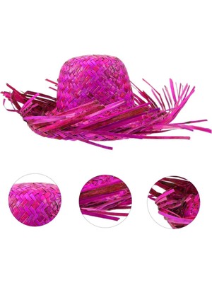 Senka Mey Ithalat® Tropikal Parti Pembe Fuşya Hasır Hawaii Şapkası 13X36 cm