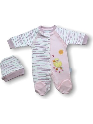 LTG Nova 0-3 3-6 6-9 Ay Süslü Ördek Nakışlı Şapkalı Kız Bebek Tulumu Pembe