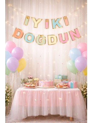 Deha Parti Kağıt Banner Varak Baskılı Makaron Banner Iyi Ki Doğdun