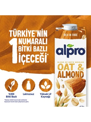 Alpro Yulaf Badem Sütü 1 L Vegan Laktozsuz Bitkisel Bazlı
