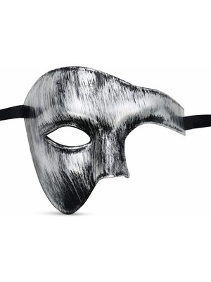 Senka Mey Ithalat® Antik Eskitme Gümüş Erkek Yarım Maske - Phantom &amp; Balo Maskesi