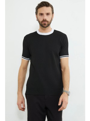 FullaModa Fitilli Biyeli Bisiklet Yaka Triko Tişört