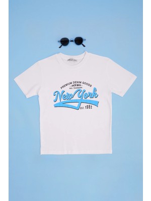 FullaModa New York Baskılı Bisiklet Yaka Erkek Çocuk Tişört