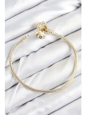 Senka Mey Ithalat® Pirinç Charm Zirkon Taşlı Yonca Model Gold Renk Kadın Bileklik