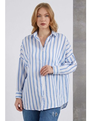 FullaModa Çizgili Oversize Gömlek