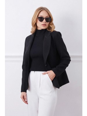 FullaModa Omuz Vatkalı Tek Düğmeli Blazer Ceket