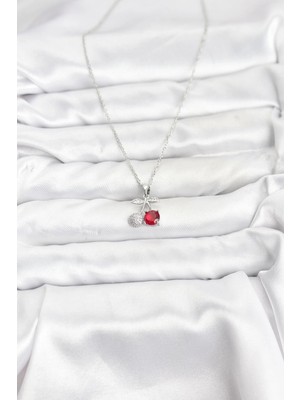 Senka Mey Ithalat® 316L Çelik Zincir Gümüş Renk Kiraz Model Zirkon Taşlı Kadın Kolye