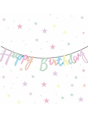 Deha Parti Kaligrafi Banner Happy Birthday Makaron Tema Doğum Günü Kutlama Süsleri