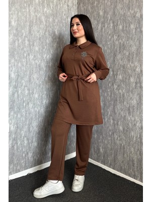 Modaplaza Kadın Büyük Beden Yaka Çıtçıtlı Kuşaklı Takım 7587
