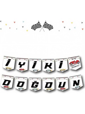 Deha Parti Kağıt Banner Yarış Arabaları Temalı 9 Parça