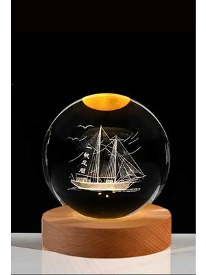 PremiumPort Işıklı Gemi Motifli Küçük Boy Dekoratif Kar Küresi, Şık Hediye Seçeneği
