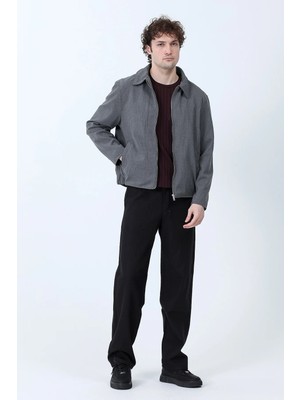 Erkek Fermuarlı çift Cepli Boxy Fit Ince Ceket Gri - 26Y 99545