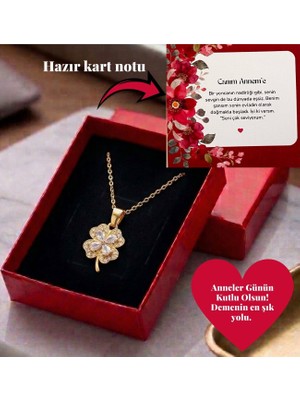 Pigna Aksesuar Anneler Günü Hediyesi Gold 4 Yapraklı Yonca Kolye - Özel Kutu ve Kart Notlu Hediye Paketi