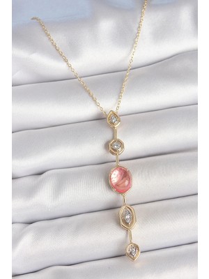 İlk El Grup Ietaks™ Pirinç Zincir Pembe Gold Renk Zirkon Taşlı Y Kolye
