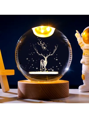 PremiumPort Kristal Cam Küre ile Ren Geyiği Konseptli LED Işıklı 3D Lamba Seti
