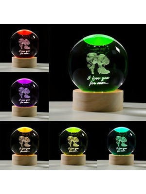 PremiumPort 3D Kristal Cam Kar Küresi, Renkli Ahşap Tabanlı Işıklı Çift Temalı Lamba