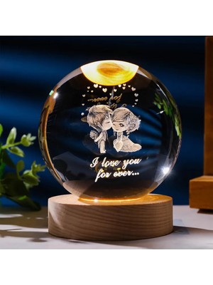 PremiumPort 3D Kristal Cam Kar Küresi, USB Işıklı Ahşap Tabanlı Romantik Dekor
