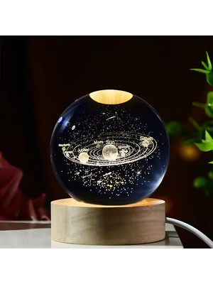 PremiumPort Samanyolu Kristal Cam Kar Küresi LED Ahşap Taban 3D Gece Lambası
