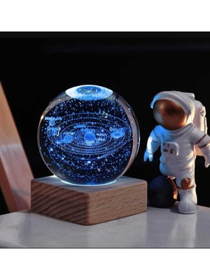 PremiumPort Renk Değişen LED Işıklı Cam Küre Gece Lambası, Ahşap Soketli, Hediye Alternatifi