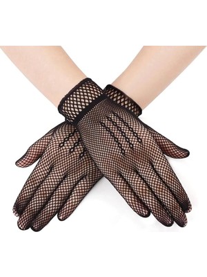 Senka Mey Ithalat® Siyah Renk Likralı File Eldiven Parmaklı Örgü Eldiven Yetişkin Boy