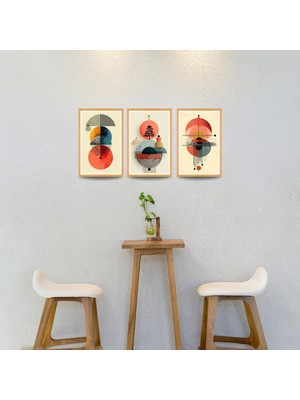 TASARIM ŞEYLER Retro Bauhaus Estetiği - 3'lü Minimalist Geometrik Duvar Dekoru
