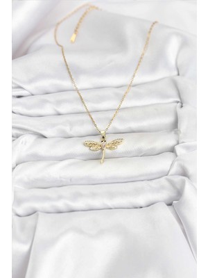 Senka Mey Ithalat® 316L Çelik Zincir Gold Renk Yusufçuk Model Kadın Kolye