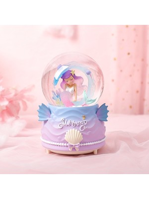 PremiumPort Pembe Deniz Kızı Kar Küresi Işıklı ve Müzikli, 12X8 cm