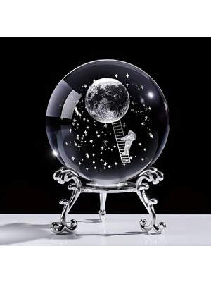 PremiumPort 3D Kristal Cam Kar Küresi, Metal Standlı Astronot Temalı Dekorasyon