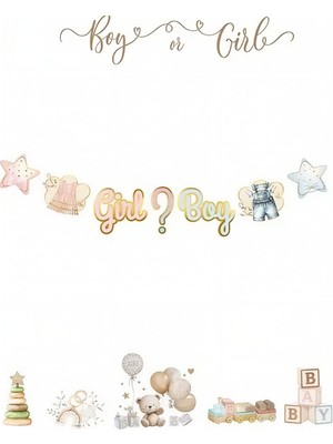 Deha Parti Kağıt Banner Cinsiyet Belirleme Partisi Varaklı Boy - Girl Elbise Detaylı Cinsiyet Partisi Süsleri