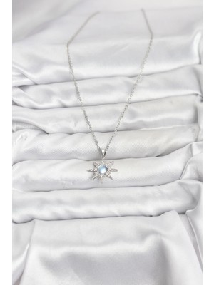 Senka Mey Ithalat® 316L Çelik Zincir Gümüş Renk Kutup Yıldızı Model Zirkon Taşlı Kadın Kolye