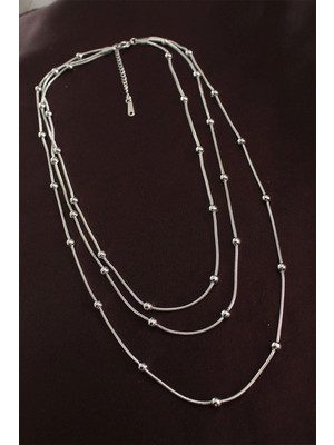 Senka Mey Ithalat® 316L Çelik Gümüş Renk Minimal Topçuk Model Çoklu Kolye