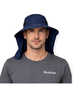 Mustran Sök Tak Maskeli Enseli Güneş Şapkası Güneş Korumalı Unisex Outdoor Yazlık Şapka-Lacivert