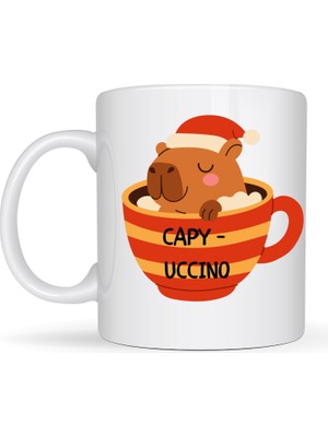 MidasTech Capyccino Kapibara Tasarımlı Kupa Model 219 Yılbaşı Temalı Baskılı Seramik Kahve Kupası