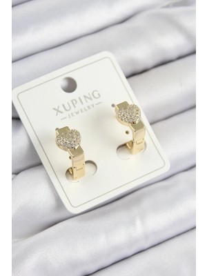 İlk El Grup Ietaks™ Xuping Zirkon Taşlı Kalp Model Gold Renk Kadın Küpe