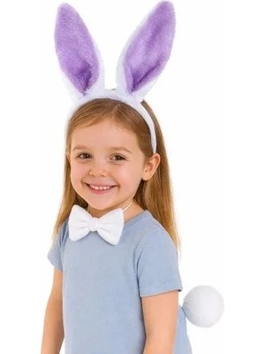 İlk El Grup Ieg™ Lila Mor Tavşan Kulak Papyon Kuyruk 3'lü Parti Seti