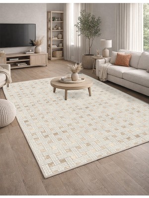 Lioara Home Krem Renk Modern Dijital Baskılı Halı – Modern, Kaymaz Taban, Salon & Oturma Odası Için Halı