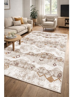Lioara Home Geometri Desen Dijital Baskılı Halı – Modern, Kaymaz Taban, Leke Tutmaz, Salon & Oturma Odası Için