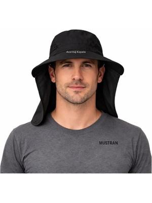 Mustran Sök Tak Maskeli Enseli Güneş Şapkası Uv Korumalı Unisex Outdoor Yazlık Şapka-Siyah