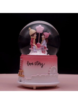 PremiumPort Pembe Tatlı Sevgililer Temalı Işıklı Müzikli Kar Küresi, Orta Boy
