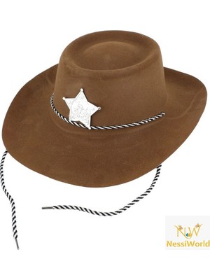 Senka Mey Ithalat® Çocuk Kovboy Şapkası Plastik Üzeri Flok Kaplama Açık Kahverengi