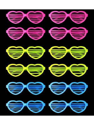 Senka Mey Ithalat® Neon Fosforlu Kalp Panjur Gözlük 12 Adet – 80’ler 90’lar Parti Stili