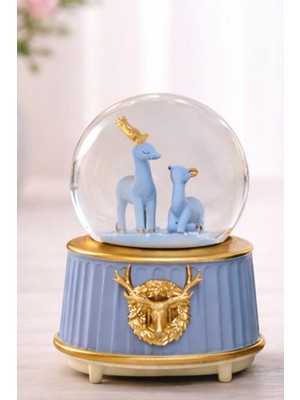 PremiumPort Mavi Renkli Geyikli Orta Boy Işıklı ve Müzikli Kar Küresi, Şık Hediye