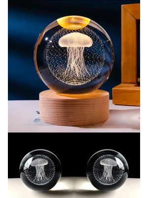 PremiumPort Şık 3D Kristal Cam Kar Küresi ve LED Işıklı Ahşap Dekor Seti