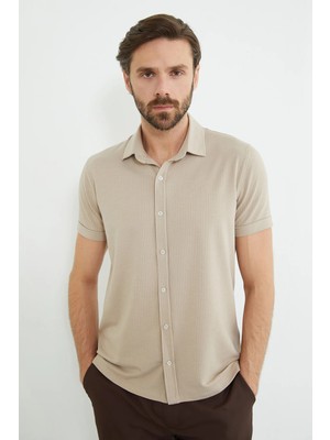 FullaModa Fitilli Kolu Katlı Slim Fit Gömlek