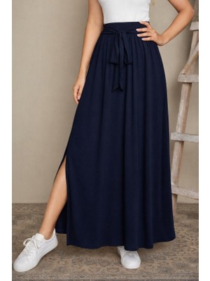 Tiana Kadın Yüksek Bel Bei Kuşaklı Yandan Yırtmaçlı Uzun Sandy Etek