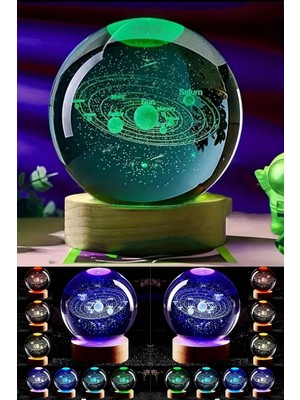 PremiumPort 3D Kristal Cam Kar Küresi ve LED Işıklı Ahşap Tabanlı Dekoratif Set