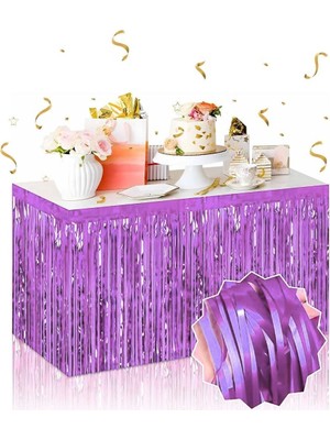 Senka Mey Ithalat® Kendinden Yapışkanlı Mor Metalize Püsküllü Masa Eteği – 75 x 275 cm Parti Süslemesi