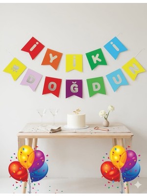 Deha Parti Kağıt Banner Iyi Ki Doğdun Karışık Zemin Gümüş Varaklı