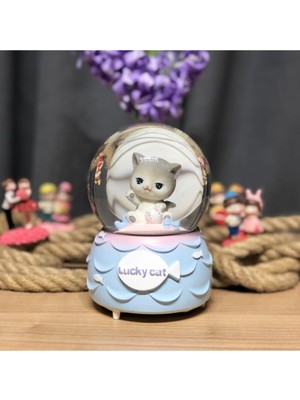 PremiumPort Işıklı Müzikli Büyük Boy Kedi Figürlü Kar Küresi Hediyesi
